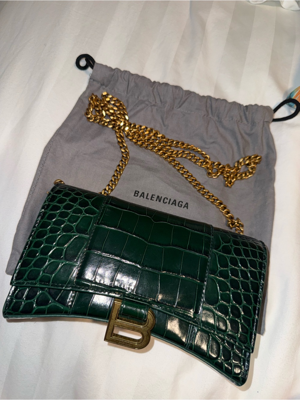 Balenciaga Hourglass Croc-Embossed Leather Crossbody Bag in Dark Green